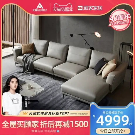 新品顾家家居现代简约布艺沙发意式轻奢科技布沙发客厅家具2121图片