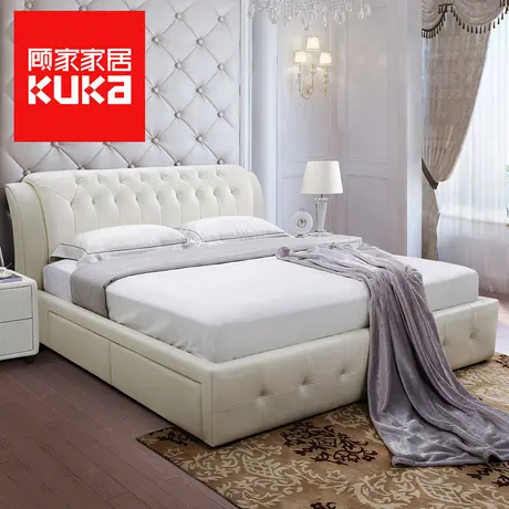 現顧家家居真皮床1.8米雙人儲物現代簡約臥室家具時尚歐式床B106圖片