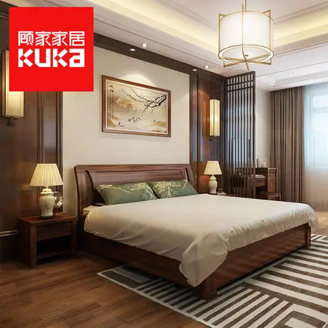 顾家家居 新中式橡胶实木1.5米床1.8米卧室家具PTDK020B图片