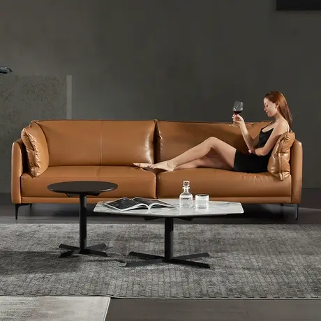 新品顾家家居意式真皮沙发客厅现代轻奢羽绒头层牛皮欧式沙发1090图片
